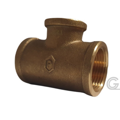 Brass T-Fitting reduced - 1" x 3/4" x 1"